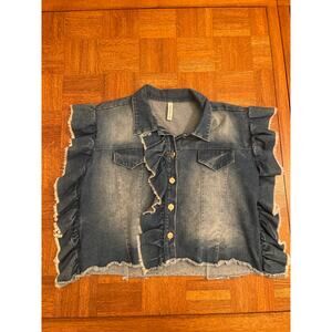 Ruffle denim jacket shirt cropped size M